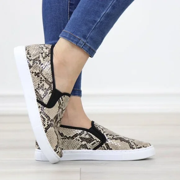 Snakeskin Slip On Sneakers White Sole Casual Comfort Shoes - Picture 8 of 14